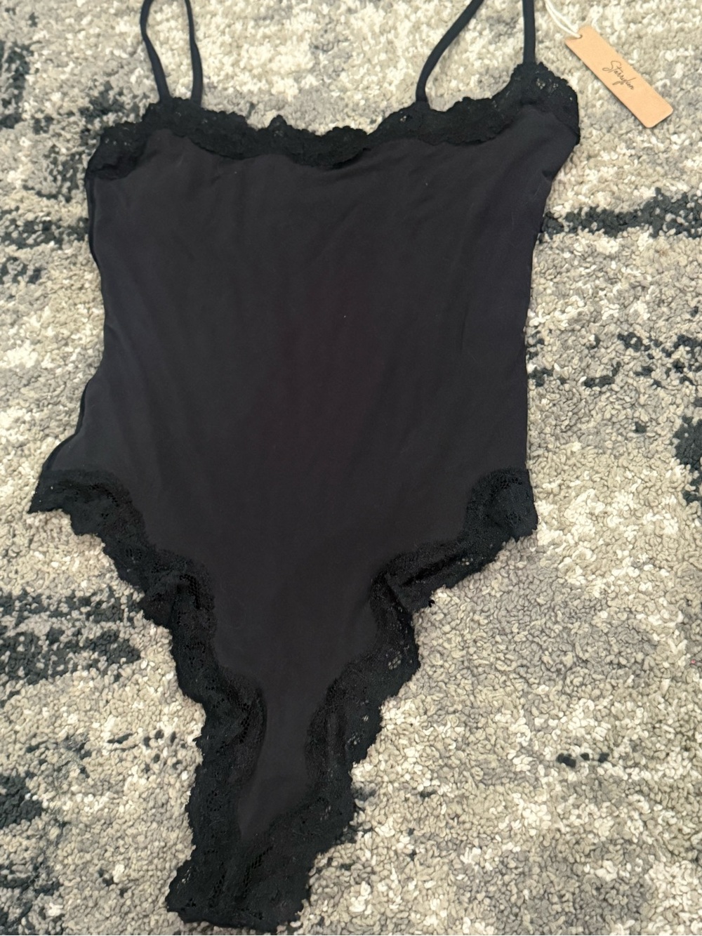 Starrylion Lace Trim Black Bodysuit